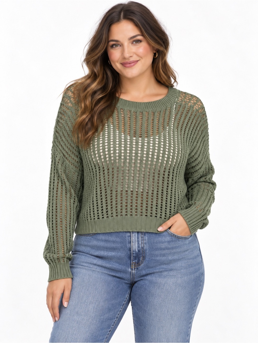 Olive Open-Knit Sweater